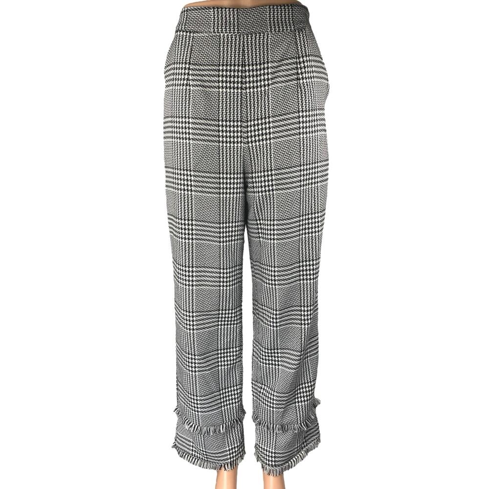 Lovers + Friends Betty Black White Plaid Checkered Fringe Trousers Pants Size M